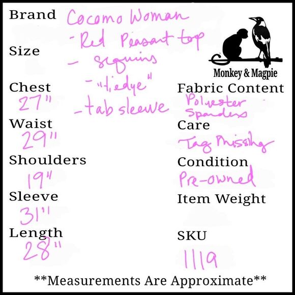 Cocomo Woman Tunic Top  2X Red Sequins Boho Jersey  3/4 Sleeve V Neck Blouse - Picture 10 of 10